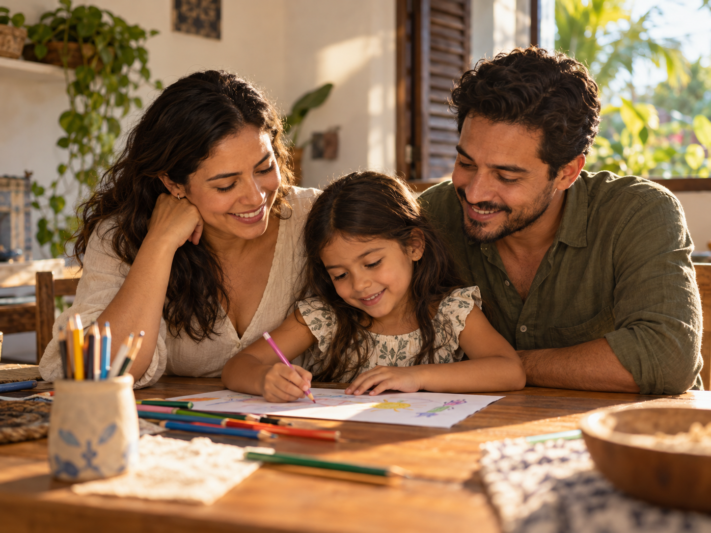 Imagen ilustrativa de una familia compartiendo una tarde de dibujo en casa